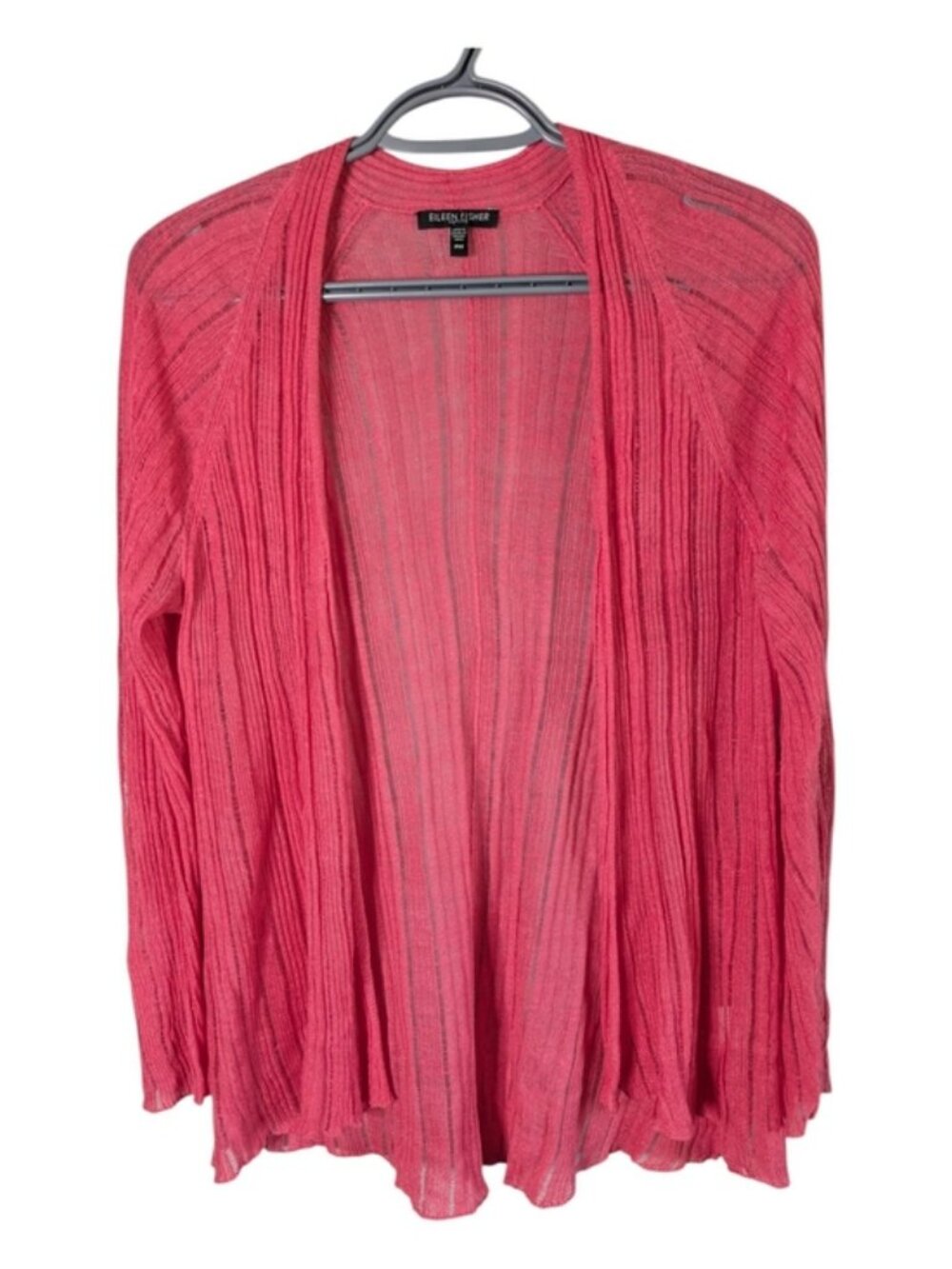 Eileen Fisher Variegated Silk Linen Open Front Cardigan Pink Size Medium Petite‎